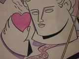 a drawing of a woman holding a heart in her hand