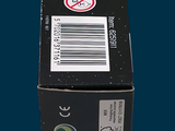 a black box with a white sticker on it