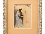 painting of a woman with a cat and a bird in a gold frame