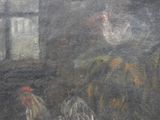 a painting of a horse and a chicken in a barn