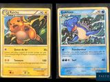 two pokemon cards are shown side by side on a black background