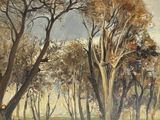 un tableau représentant un homme à cheval sur un chemin de terre