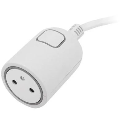 a close up of a white electrical outlet with a white cord