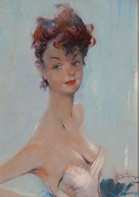 an image of a painting of a woman in a white dress