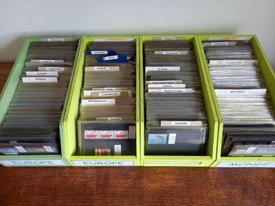 beaucoup de dossiers dans les bacs verts posés sur la table