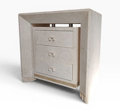 an image of a white chest of drawers on a white background
