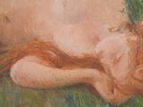 a painting of a nude woman laying in the grass