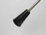 a close up of a metal pipe with a black handle on a white background