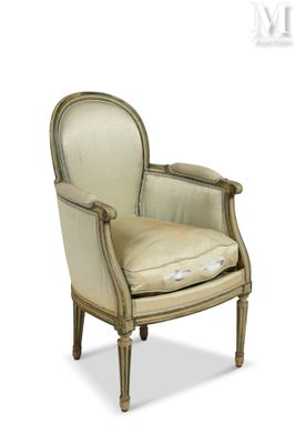 Bergère de style Louis XVI laquée crème et rechampie vert, l…