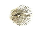 silver plated brooch with feathers on it on a white background