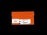 an orange box with a white label on it