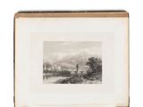 un dessin en noir et blanc représentant un paysage avec un château au loin