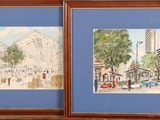 painting of a street scene with buildings and people in a city