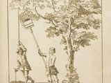 un vieux livre sur lequel figure le dessin de deux hommes tenant un drapeau