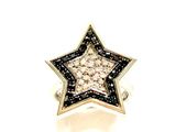 bague étoile en diamants noirs et blancs, en or jaune 14 carats