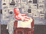 an image of a painting of a baby laying on a chest