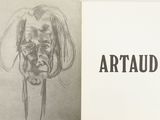 an open book with a drawing of a man with a knife in his mouth