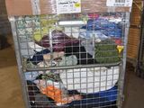 a cart full of luggage sitting in a warehouse