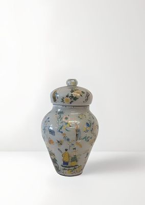 Potiche couverte de forme ovoïde en papier peint et verre so…