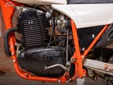 a close up view of a motorcycle engine on display
