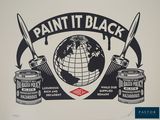 une image représentant une affiche en noir et blanc sur laquelle on voit de la peinture et des pots de peinture