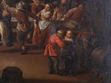 painting of a group of people gathered around a table in a room