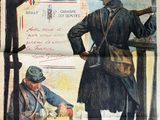 an old french poster of a man holding a rifle in his right hand