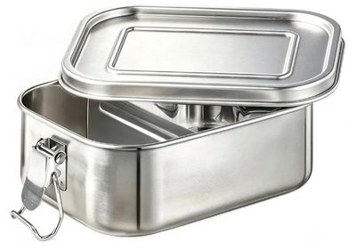 a metal container with two compartments on it