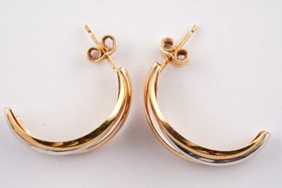 une paire de boucles d'oreilles créoles plaquées or sur fond blanc