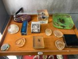 a tray with various items on it on a table