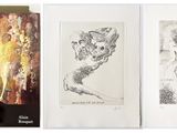 three books with drawings of a man and a woman on them