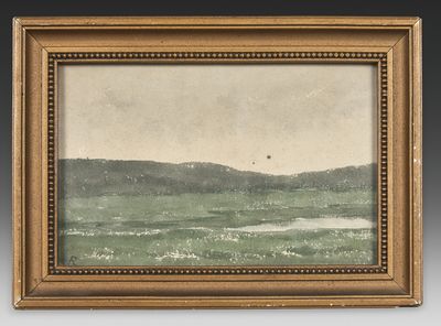 an old painting of a landscape with a boat in the water
