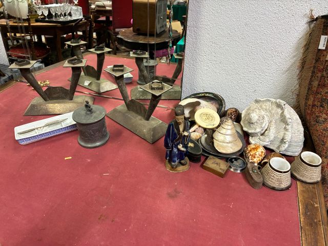 Paire de candélabres en métal, collection de coquillages, pyrogèn