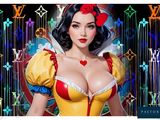 une femme déguisée en Blanche-Neige, tenant un couteau