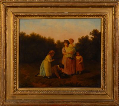 ANGLETERRE Scène d'enfants jouant dans une clairrière, Huile…