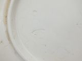 a white plate with a brown spot on it