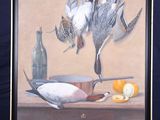 a picture of a painting on a easel with a bird on it
