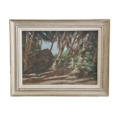 une image représentant un tableau d'un chemin de terre dans les bois