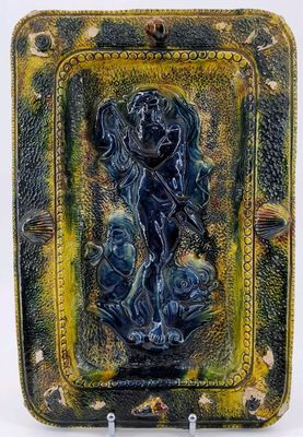 ÉMILE GAMBUT (attribué à) Plat en terre vernissée à décor po…