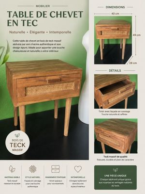 Lot de 4 tables de chevet en bois de teck hauteur 49 cm larg…