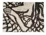 abstract black and white painting of a man holding a guitar