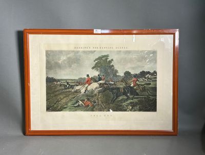 a framed print of a horse and rider in a landscape