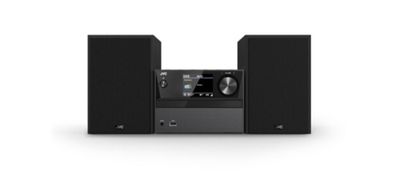 une image représentant une chaîne hi-fi avec des enceintes et une télécommande