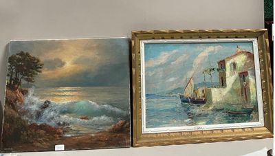 two paintings hanging on a wall next to each other