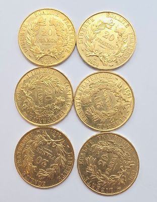 un lot de six pièces « sovereign » en or