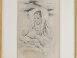 l'image d'un dessin représentant une femme tenant un bébé