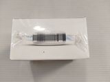 a white box with a black and white stripe on it