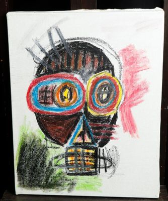 a drawing of a skull with glasses on it ' s face