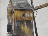 a painting of a windmill that is painted on the wall