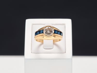 Bague jonc bombé en or jaune 18k 750 millièmes ornée d'un di…